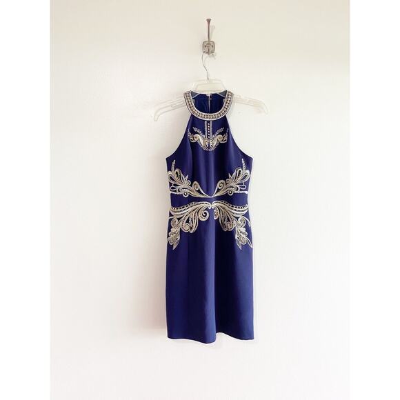 Lilly Pulitzer Benita Shift Navy Gold Embroidered Beaded Cocktail Dress Size 0 - Picture 4 of 16